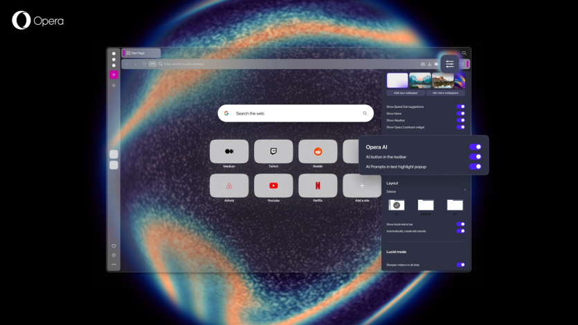 Новорічні нововведення: Opera One R3 пропонує 9 кольорів для атрибутів вкладок, адаптивні теми зі звуком та штучний інтелект